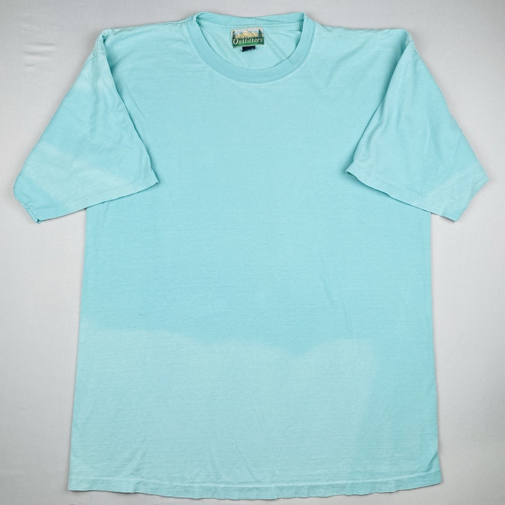 Vintage 90s Outfitters Blank T Shirt Aqua Blue Sun Faded Single Stitch XL